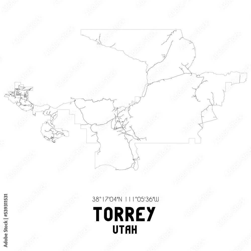 Torrey Utah. US street map with black and white lines. Torrey Utah. US street map with black and white lines.