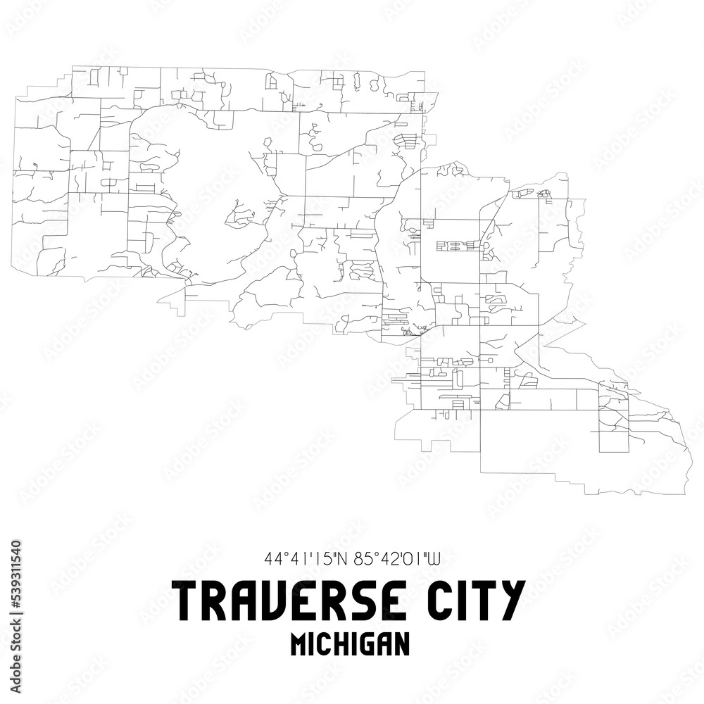 Traverse City Michigan. US street map with black and white lines. Traverse City Michigan. US street map with black and white lines.