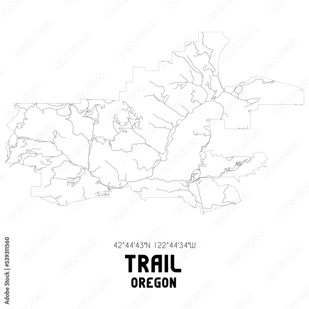 Trail Oregon. US street map with black and white lines.