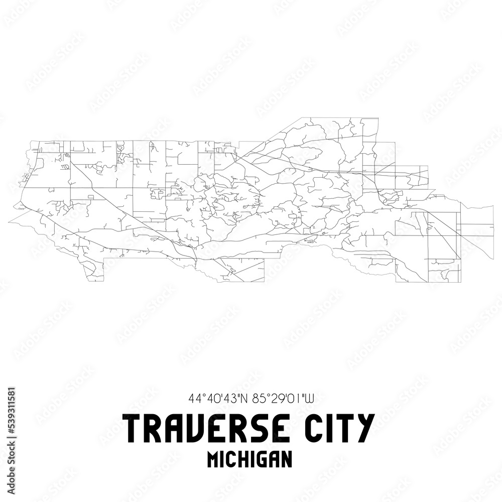 Traverse City Michigan. US street map with black and white lines. Traverse City Michigan. US street map with black and white lines.