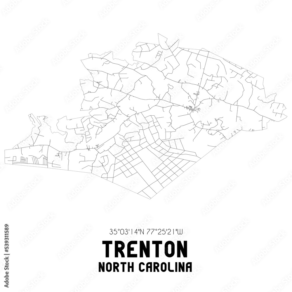 Trenton North Carolina. US street map with black and white lines.