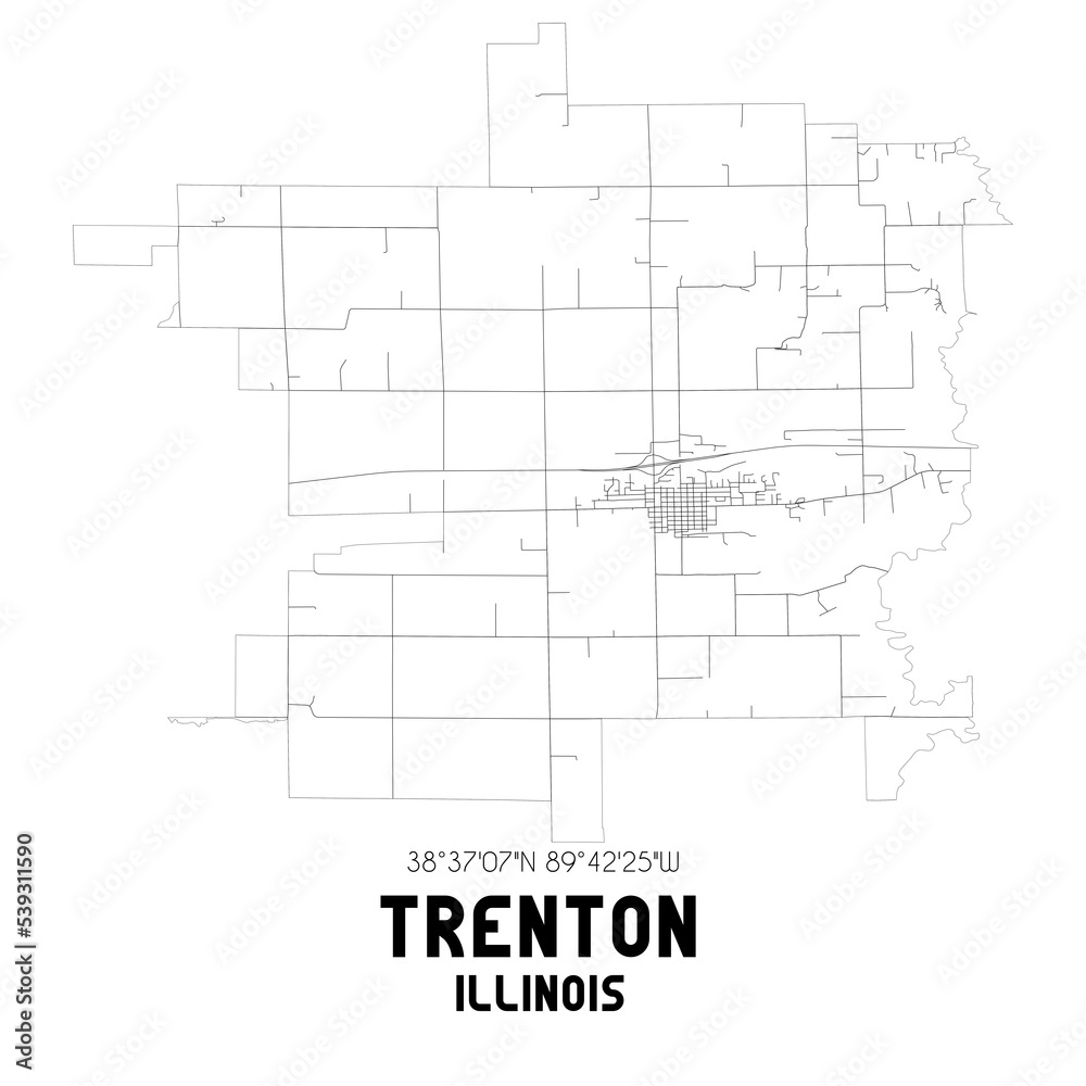 Trenton Illinois. US street map with black and white lines.
