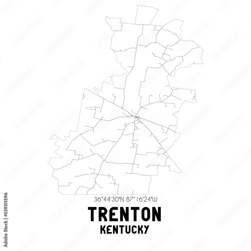 Trenton Kentucky. US street map with black and white lines.