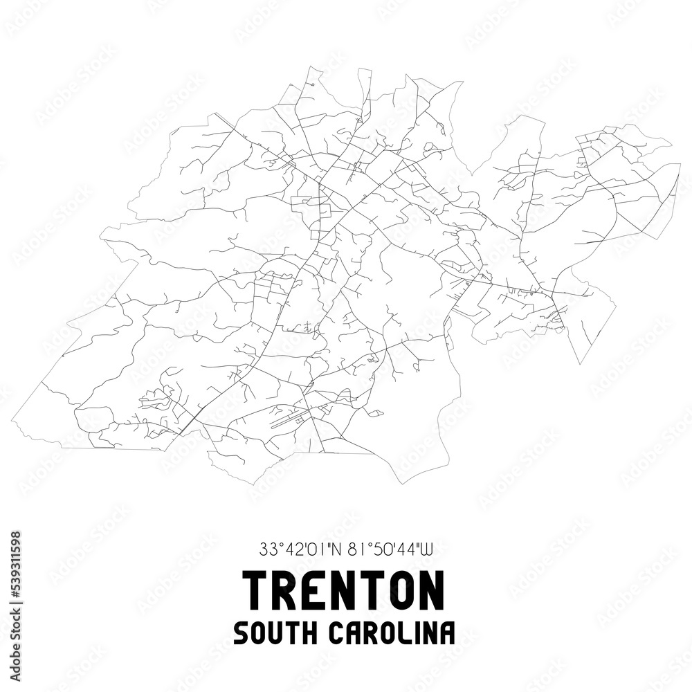 Trenton South Carolina. US street map with black and white lines.