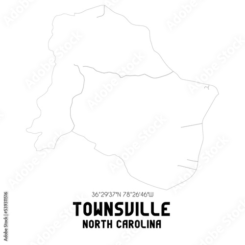 Townsville North Carolina. US street map with black and white lines.