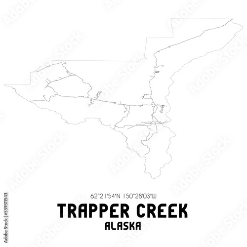 Trapper Creek Alaska. US street map with black and white lines.