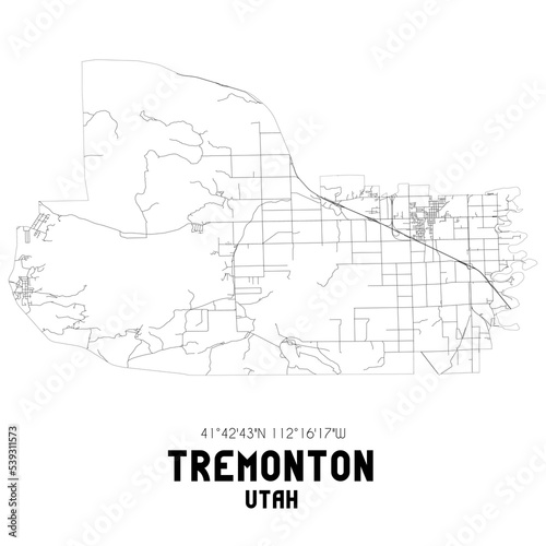 Tremonton Utah. US street map with black and white lines.