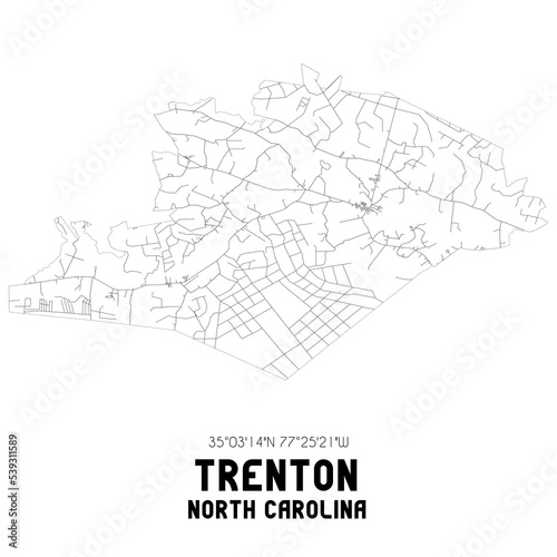 Trenton North Carolina. US street map with black and white lines.