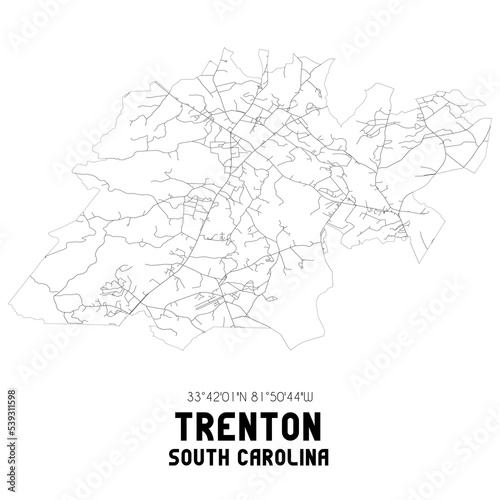 Trenton South Carolina. US street map with black and white lines.