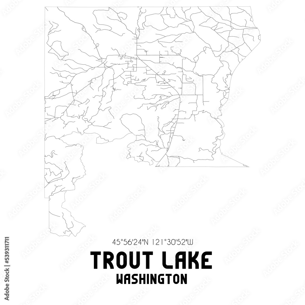Trout Lake Washington. US street map with black and white lines.
