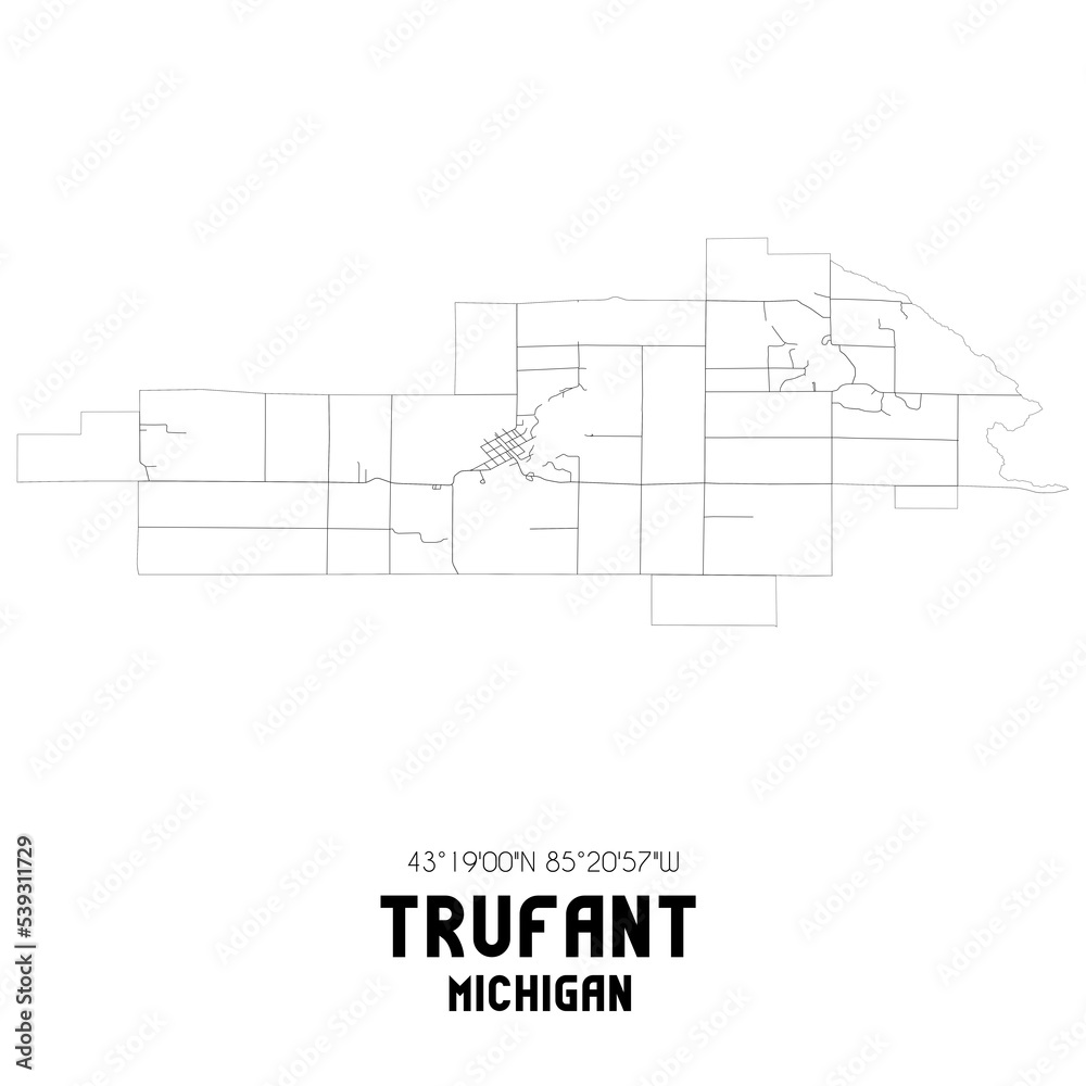 Trufant Michigan. US street map with black and white lines.
