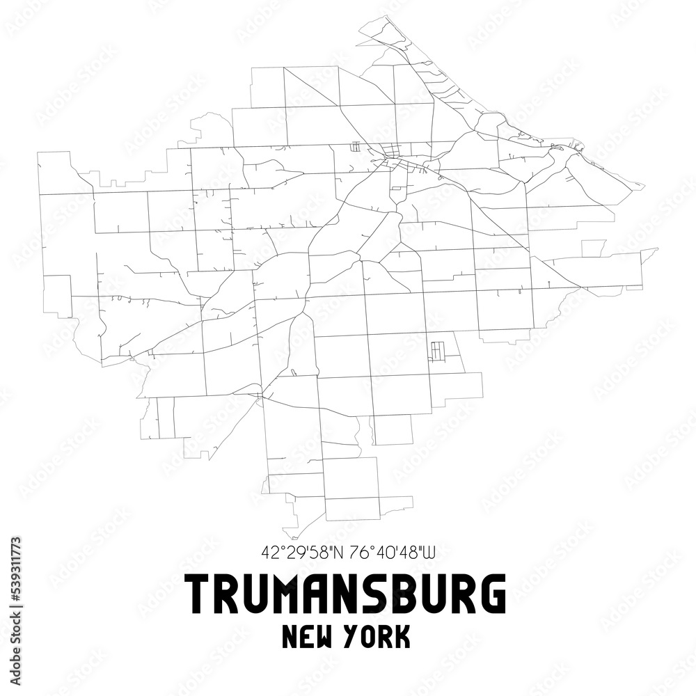 Trumansburg New York. US street map with black and white lines.