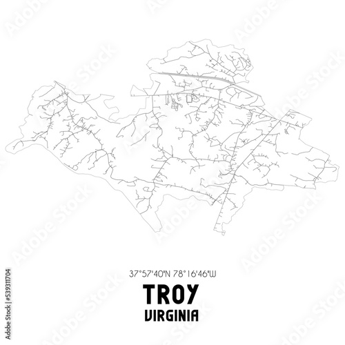 Troy Virginia. US street map with black and white lines.