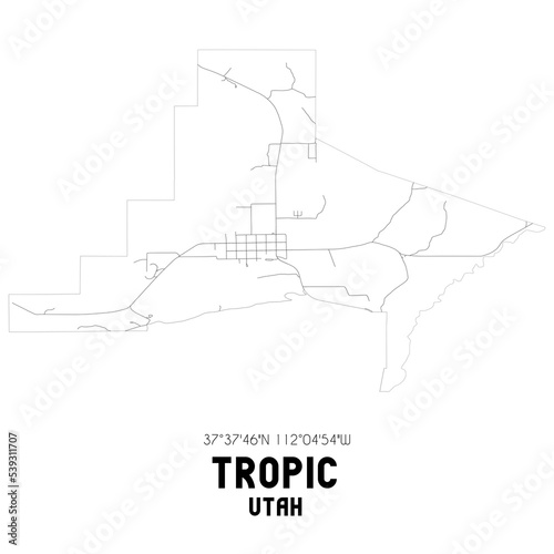 Tropic Utah. US street map with black and white lines.