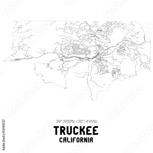 Truckee California. US street map with black and white lines.