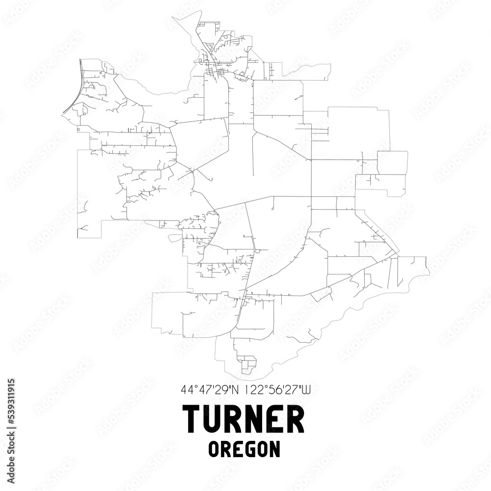 Turner Oregon. US street map with black and white lines. Turner Oregon. US street map with black and white lines.