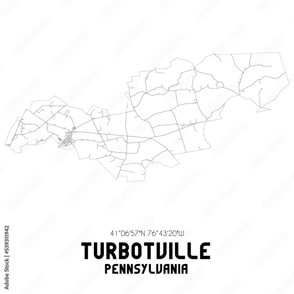 Turbotville Pennsylvania. US street map with black and white lines.