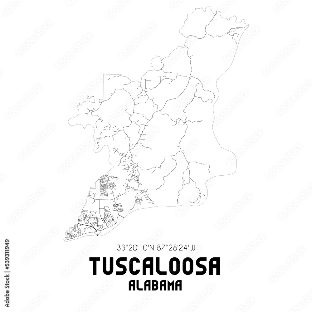 Tuscaloosa Alabama. US street map with black and white lines. Tuscaloosa Alabama. US street map with black and white lines.