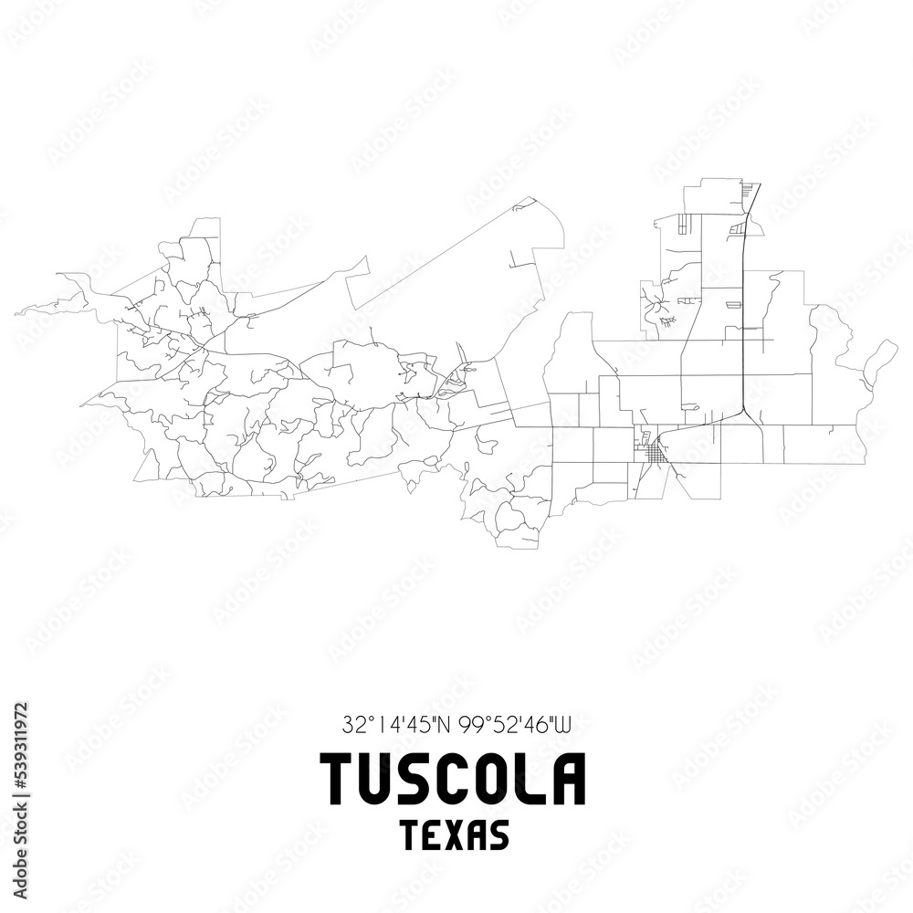 Tuscola Texas. US street map with black and white lines.