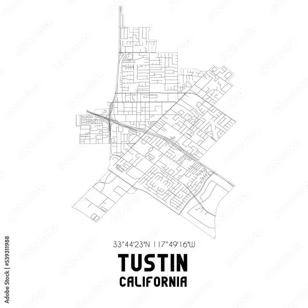 Tustin California. US street map with black and white lines. Tustin California. US street map with black and white lines.