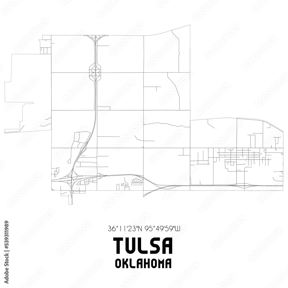 Tulsa Oklahoma. US street map with black and white lines. Tulsa Oklahoma. US street map with black and white lines.