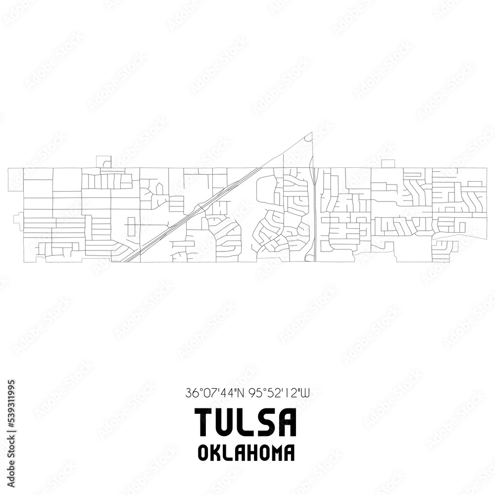 Tulsa Oklahoma. US street map with black and white lines. Tulsa Oklahoma. US street map with black and white lines.