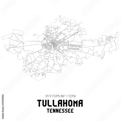 Tullahoma Tennessee. US street map with black and white lines.