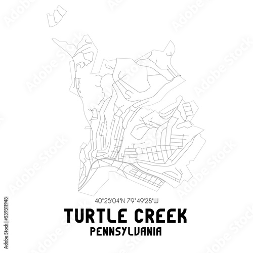 Turtle Creek Pennsylvania. US street map with black and white lines.