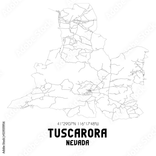 Tuscarora Nevada. US street map with black and white lines.