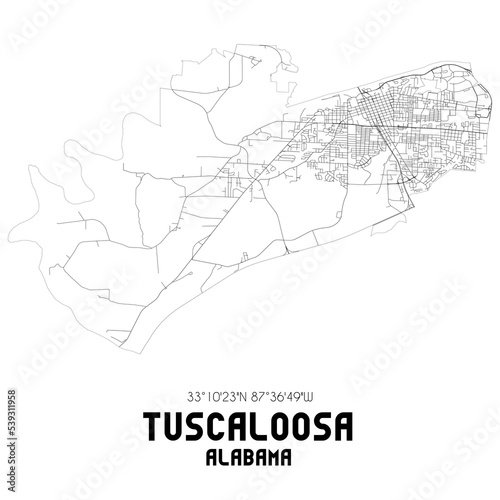 Tuscaloosa Alabama. US street map with black and white lines.