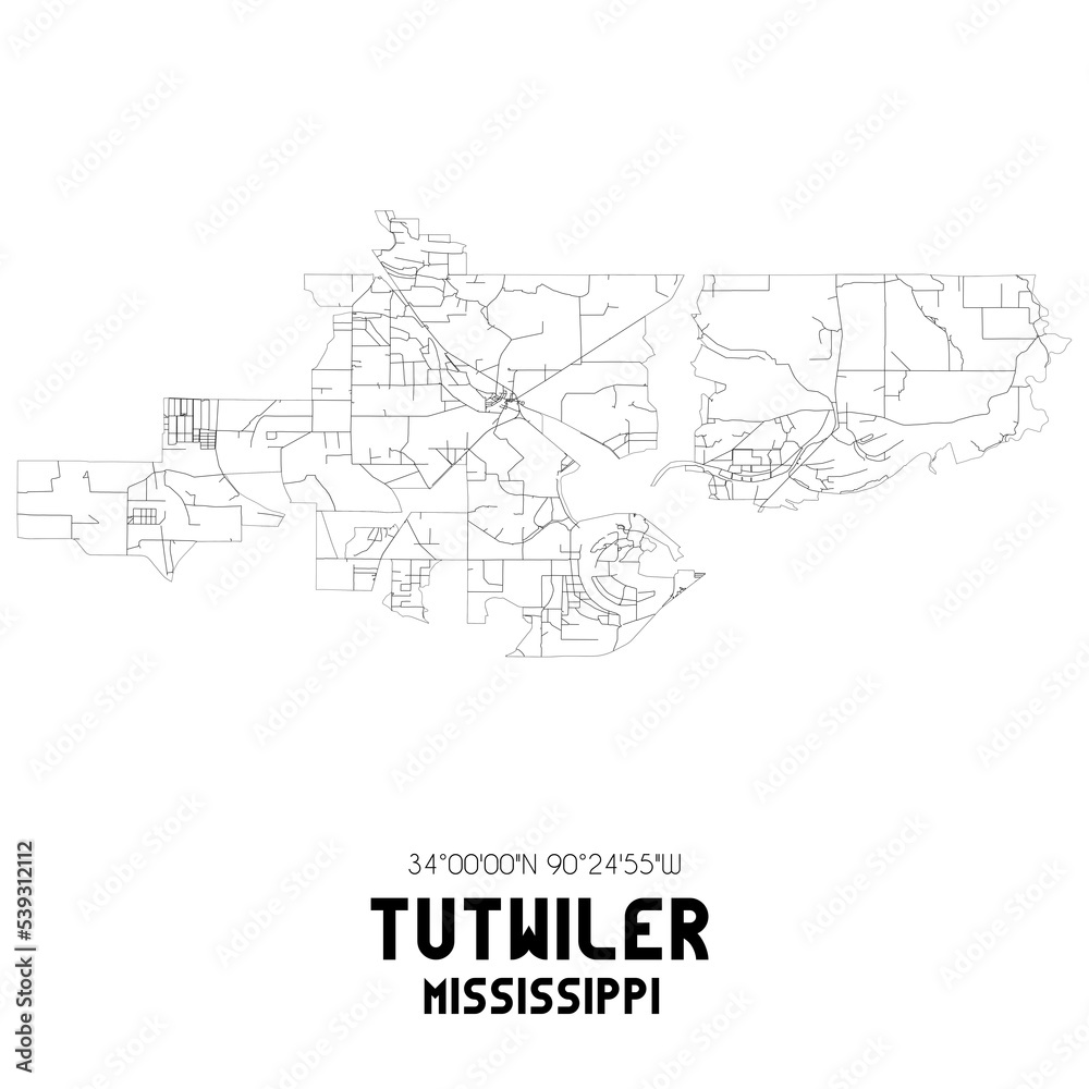 Tutwiler Mississippi. US street map with black and white lines. Tutwiler Mississippi. US street map with black and white lines.