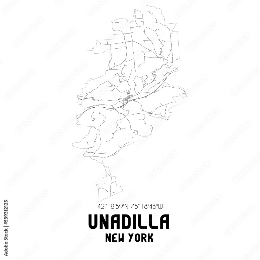 Unadilla New York. US street map with black and white lines.
