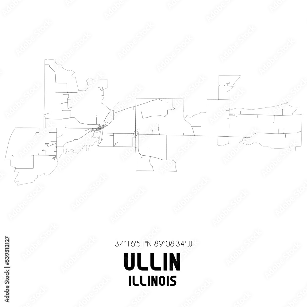 Ullin Illinois. US street map with black and white lines.