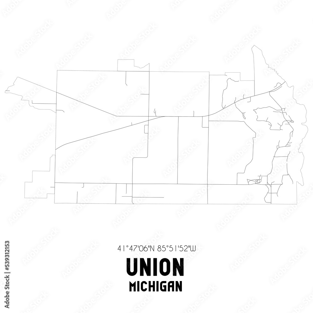 Union Michigan. US street map with black and white lines.
