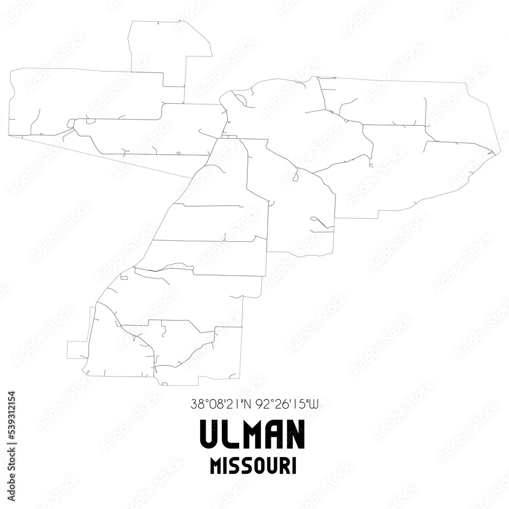 Ulman Missouri. US street map with black and white lines.