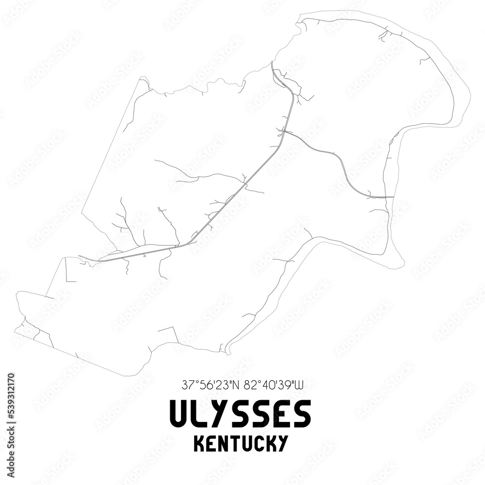 Ulysses Kentucky. US street map with black and white lines.