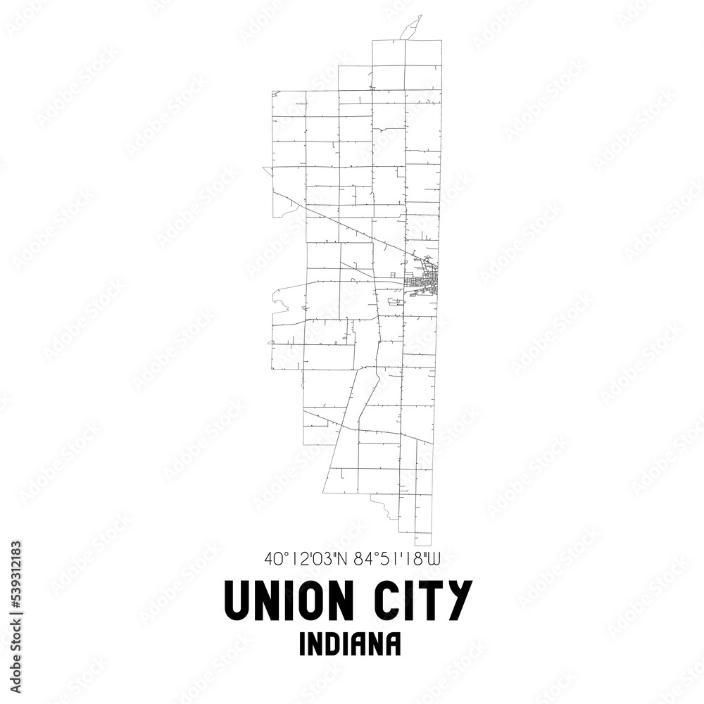 Union City Indiana. US street map with black and white lines. Union City Indiana. US street map with black and white lines.