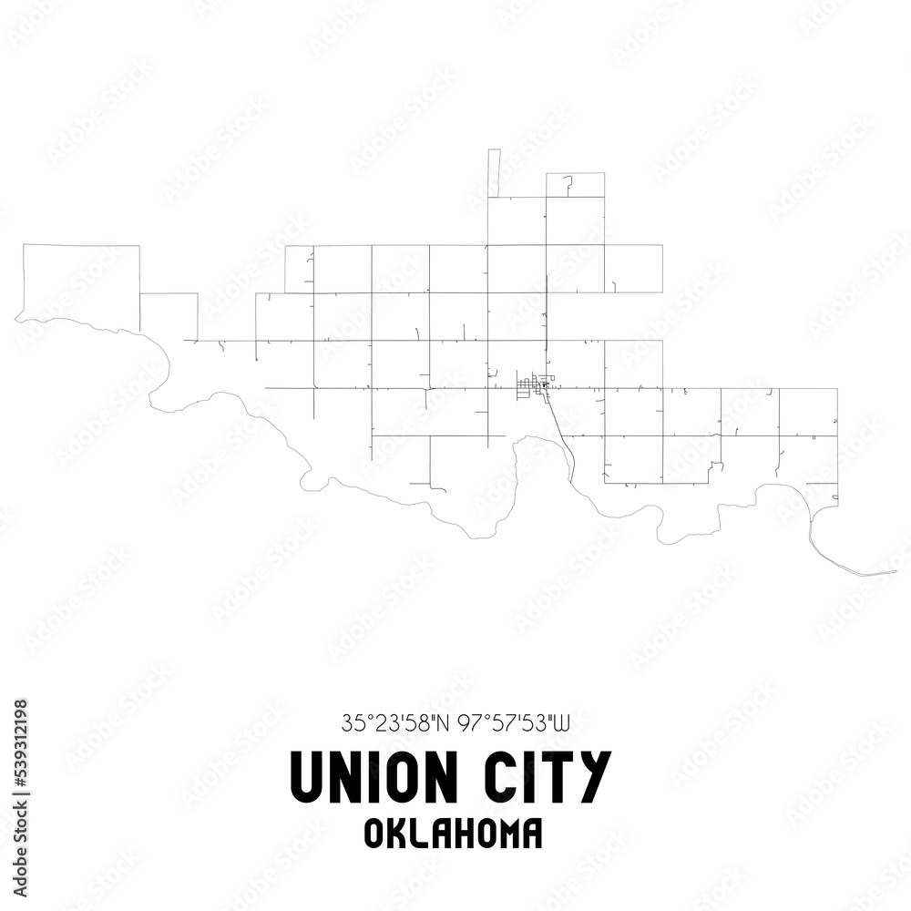 Union City Oklahoma. US street map with black and white lines.