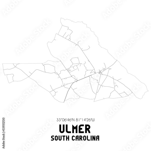 Ulmer South Carolina. US street map with black and white lines.