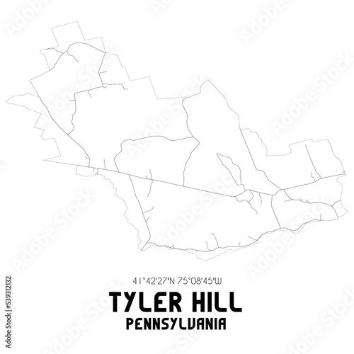 Tyler Hill Pennsylvania. US street map with black and white lines.