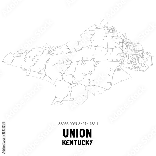 Union Kentucky. US street map with black and white lines.