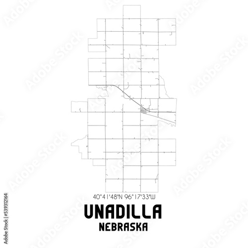 Unadilla Nebraska. US street map with black and white lines. photo