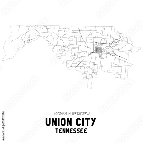 Union City Tennessee. US street map with black and white lines.