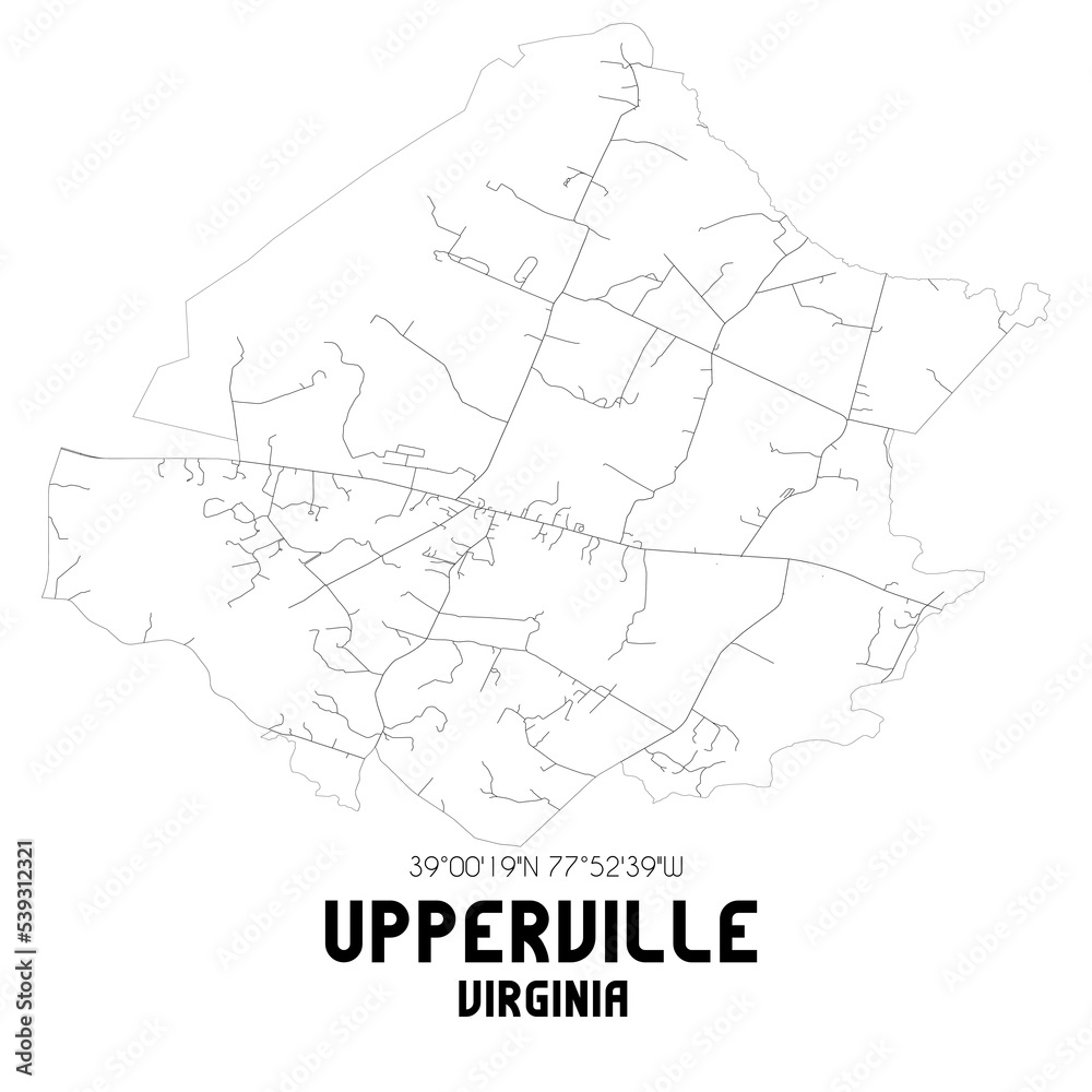Upperville Virginia. US street map with black and white lines.