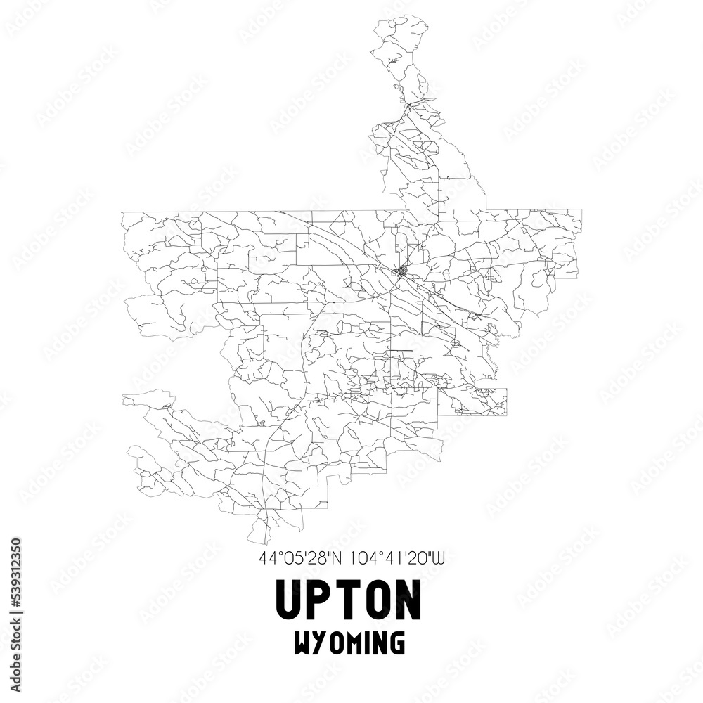 Upton Wyoming. US street map with black and white lines. Stock