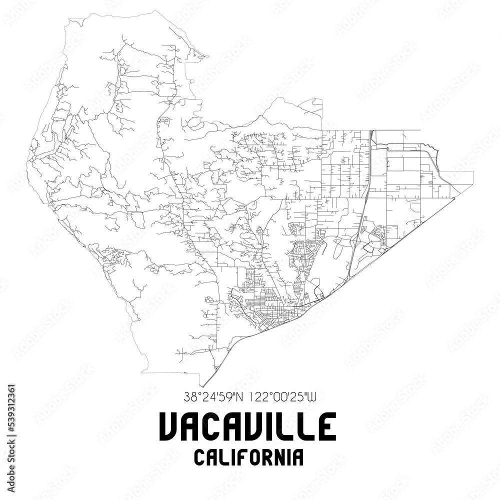 Vacaville California. US street map with black and white lines.