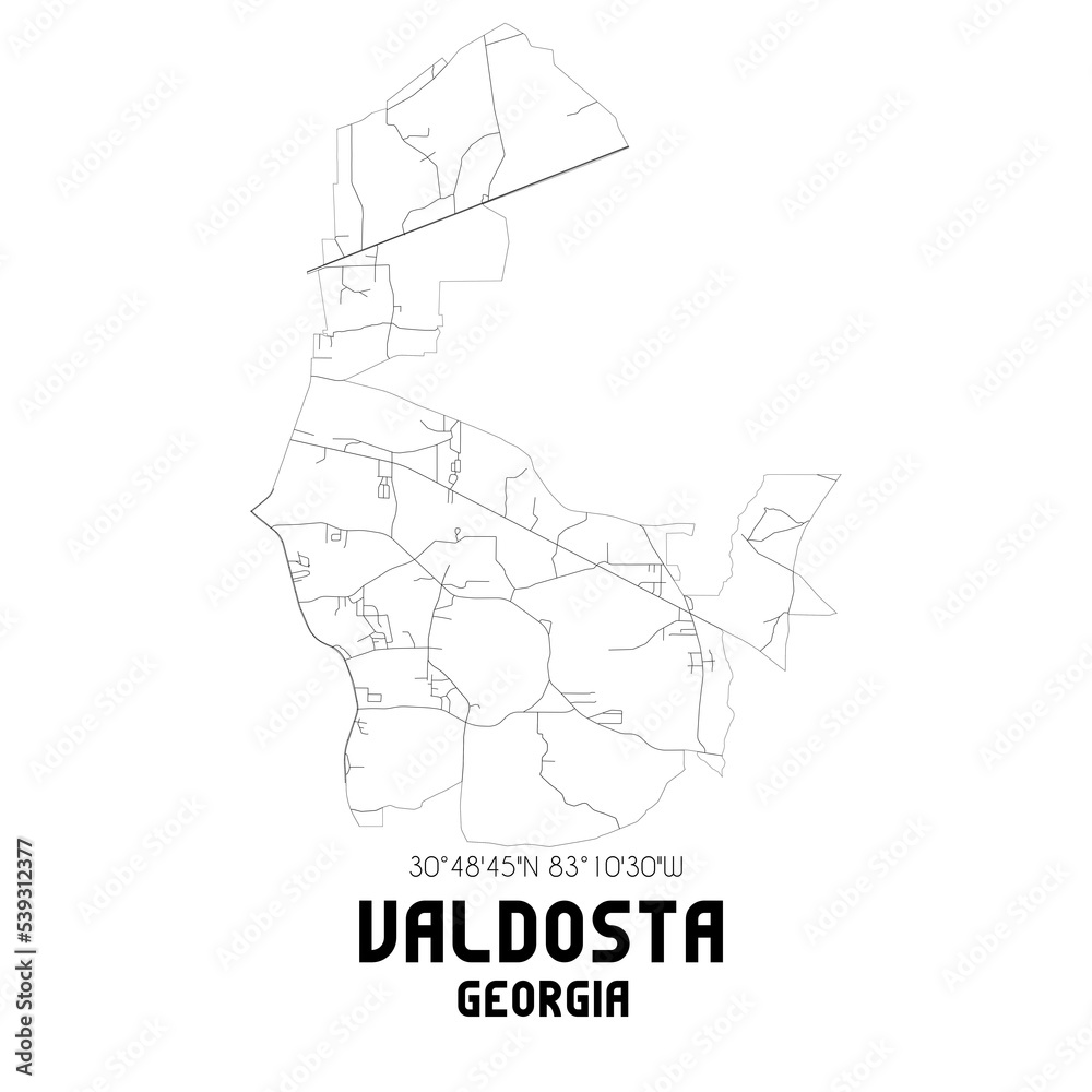 Valdosta Georgia. US street map with black and white lines.