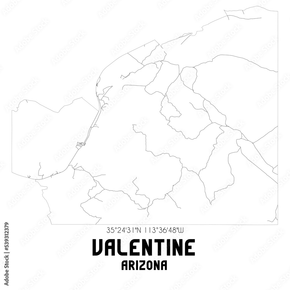 Valentine Arizona. US street map with black and white lines. Valentine Arizona. US street map with black and white lines.