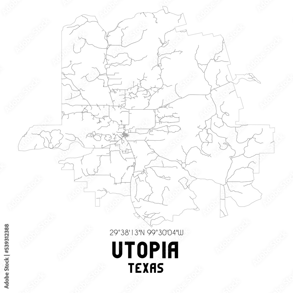 Utopia Texas. US street map with black and white lines.