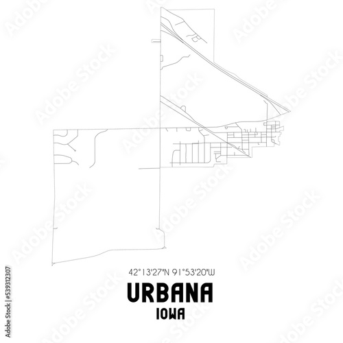 Urbana Iowa. US street map with black and white lines.
